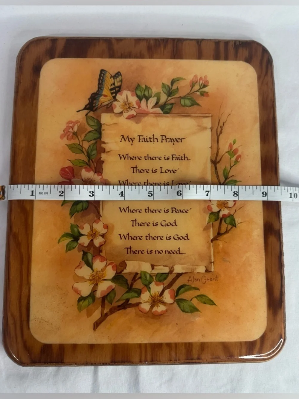 Vintage Wooden Wall Plaque “My Faith Prayer” Floral Butterfly Decor 9.5x11.5